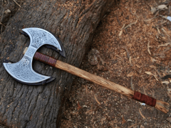 Handmade Double Headed Vikings Axe with Custom Two Blades and Forged Carbon Steel