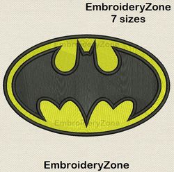 Batman machine embroidery design (filled), Batman logo embroidery pattern, super hero Batman not applique, 7 sizes