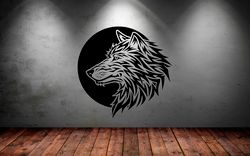 wolf sticker, wolf on the background of the moon, wild animal, car sticker wall sticker vinyl decal mural art decor