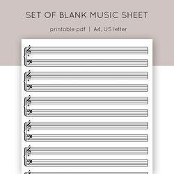 Set of blank music scores for musicians, teachers, and composers. Printable blank music stave. Blank piano sheet music.