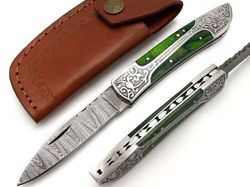 Unique Handmade Damascus Folding Pocket Knife - A Perfect Gift for Him, Father or Camping Enthusiast