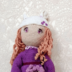 crochet doll "blackberry" with a sprig of lilac