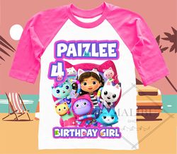 Gabby's Dollhouse Family Personalized Shirt Birthday Custom Tshirt Unisex Kids Birthday Girl Birthday Boy Raglan Tee