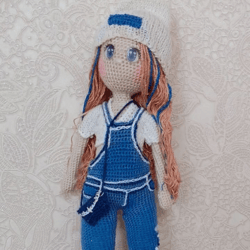 crochet doll "cute" in denim overalls