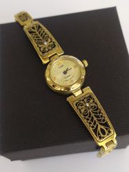 Mechanical women watch 15 Jewels, Vintage ladies watch Luch, Wind up watch RAY, Cocktail watch, Gold watch for women