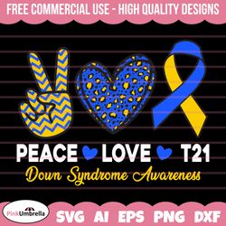 Peace Love Cure Svg, Down Syndrome Awareness SVG, Down Syndrome SVG, Extra Chromosome Svg, Down Syndrome Ribbon Svg