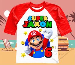 Family Personalized Shirt Birthday Custom Mario Tshirt Unisex Kids Birthday Girl Birthday Boy Raglan Tee