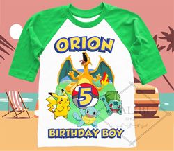 Pikachu Family Personalized Shirt Birthday Custom Tshirt Unisex Kids Birthday Girl Birthday Boy Raglan Tee