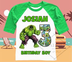 Hulk Family Personalized Shirt Birthday Custom Tshirt Unisex Kids Birthday Girl Birthday Boy Raglan Tee