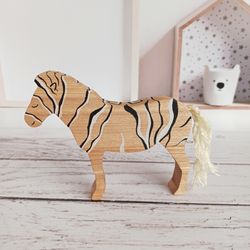 Wooden figure zebra, wooden toys safari animals, education toys for kids, gift for baby