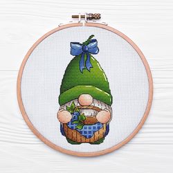 Gnome Cross Stitch, Dwarf Hand Embroidery Design, Fairy Creature Cross Stitch Pattern, Blueberry Needlepoint PDF File
