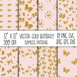Pink & gold butterfly digital paper