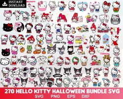 Hello Kitty Halloween Bundle Svg, Kawaii Kitty Halloween Svg, Hello Kitty Svg, Halloween Svg, Png Dxf Eps File