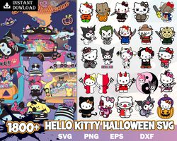 Hello Kitty Halloween Bundle Svg, Hello Cat Halloween Svg, Kawaii Kitty Halloween Svg, Halloween Svg, Png Dxf Eps File