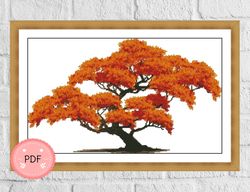 Cross Stitch Pattern,Oak Tree In Autumn,Instant Download ,PDF, Botanical,Watercolor Cross Stitch Pattern