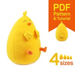 Chick sewing pattern PDF: fat Chick plush sewing pattern & tutorial, cute Chicken, Instant Download, DIY