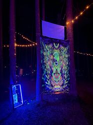 Psychedelic art Trippy tapestry Party decor "Revival Fenix" Fluorescent blacklight gobelin Uv active Stage poster
