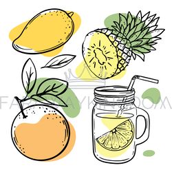 MULTI-FRUIT SMOOTHIES Fresh Juice Vector Illustration Set