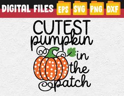 Kids Cutest Pumpkin in the Patch Baby Girl Toddler Fall Halloween Svg, Eps, Png, Dxf, Digital Download