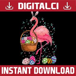 Pretty Easter Flamingo Bunny With Easter Basket Easter Day Png, Happy Easter Day Sublimation Design