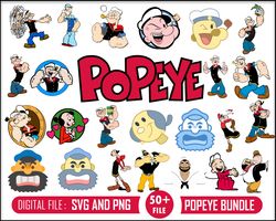 Popeye Bundle Svg, Popeye Clipart, Popeye Vector, Popeye Cricut, Popeye Svg, Cartoon Svg, Png Digital File
