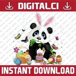 Cute Panda Bunny Egg Hunting Colorful Egg Happy Easter Day Easter Day Png, Happy Easter Day Sublimation Design