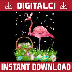 Flamingo Easter Day Bunny Ear Costume With Easter Basket Egg Easter Day Png, Happy Easter Day Sublimation Design