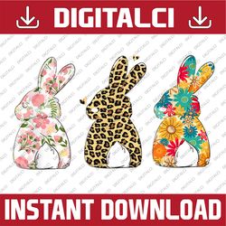 Cute Easter Bunnies Leopard Bunny and Flower Bunnies Easter Day Png, Happy Easter Day Sublimation Design