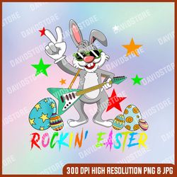 Rockin' Easter Bunny Sunglasses Playing Guitar Guitarist, Easter Png, Happy Easter PNG, Easter Day Png, Easter
