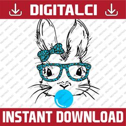 Cute Bunny Rabbit With Bandana Glasses Bubblegum Easter Day Png, Happy Easter Day Sublimation Design