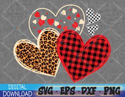 Girls Valentines Day, Hearts Love Leopard Red Plaid Svg, Eps, Png, Dxf, Digital Download
