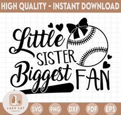 Baseball Sister Svg, Little Sister Biggest Fan Svg, Baseball Svg, Baby Girl Baseball Shirt Svg Cut Files for Cricut & Si