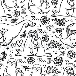 MY LOVELY MUM Sea Animal Seamless Pattern Vector Illustration