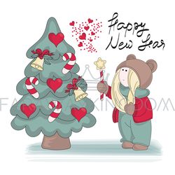 MY NEW YEAR Merry Christmas Tilda Doll Vector Illustration Set