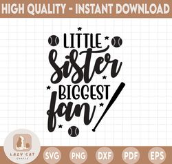 Little Sister Biggest Fan SVG Cut File, Vector Printable Clipart, Baseball SVG, Softball Svg, Baseball Sister SVG, Siste
