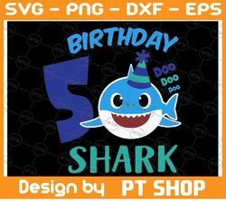 shark 5th birthday svg, boy birthday shark svg dxf eps, boy fifth birthday clipart, five year old, baby