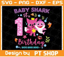 Shark 1st Birthday Svg, Girl Birthday Shark Svg Dxf Eps, Girl First Birthday Clipart, One Year Old, Baby Shark