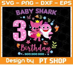 Shark 3rd Birthday Svg, Girl Birthday Shark Svg Dxf Eps, Girl Third Birthday Clipart,Three Year Old