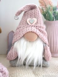 Pink gnome stuffed doll knitted cap