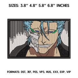 grimmjow embroidery design file, bleach anime embroidery design, machine embroidery pattern.  anime pes design brother