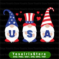 Three Gnomes, Patriotic USA | svg, png, jpg, dxf, eps | Print File, Cut File for Cricut, Silhouette | svg