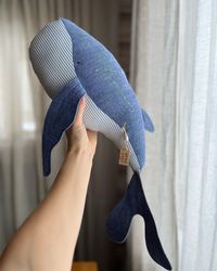 Whale big toy gift for newborn safe first toy handmade toy blue constellation embroidered individual