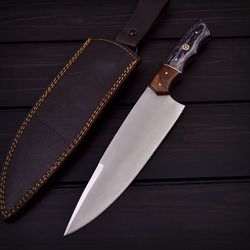 custom handmade 1095 steel kitchen chef knife with leather sheath, chef knife, kitchen knife, gift knife, mk3507m