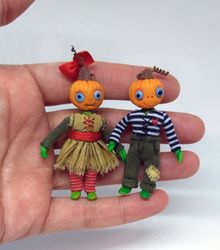 OOAK dolls Pumpkins Girl & Boy 5 cm Polymer clay miniature handmade dolls