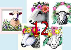 Scrapbooking card set, Pocket card - Sheep with flowers -2