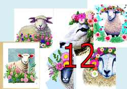 Scrapbooking card set, Pocket card - Sheep with flowers -4