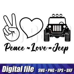 Peace Love Jeep in SVG, PNG, DXF and EPS formats, Jeep clipart, Cricut file, Hight Quality, Vector Jeep image, Cut file