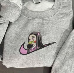 Nezuko Nike Embroidered Crewneck, Demon Slayer Embroidered Sweatshirt, Inspired Embroidered Manga Anime Hoodie