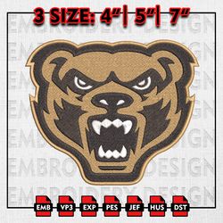 Oakland Golden Grizzlies Embroidery files, NCAA D1 teams Embroidery Designs, Machine Embroidery Pattern