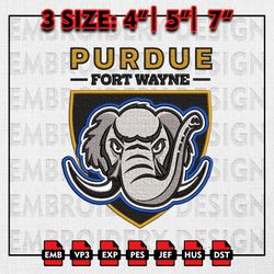 Purdue Fort Wayne Mastodons Embroidery files, NCAA D1 teams Embroidery Designs, Machine Embroidery Pattern